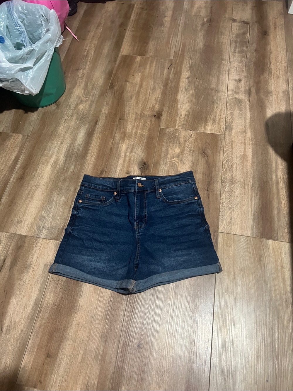 just be Dark Blue High-Rise Cuffed Jean Shorts